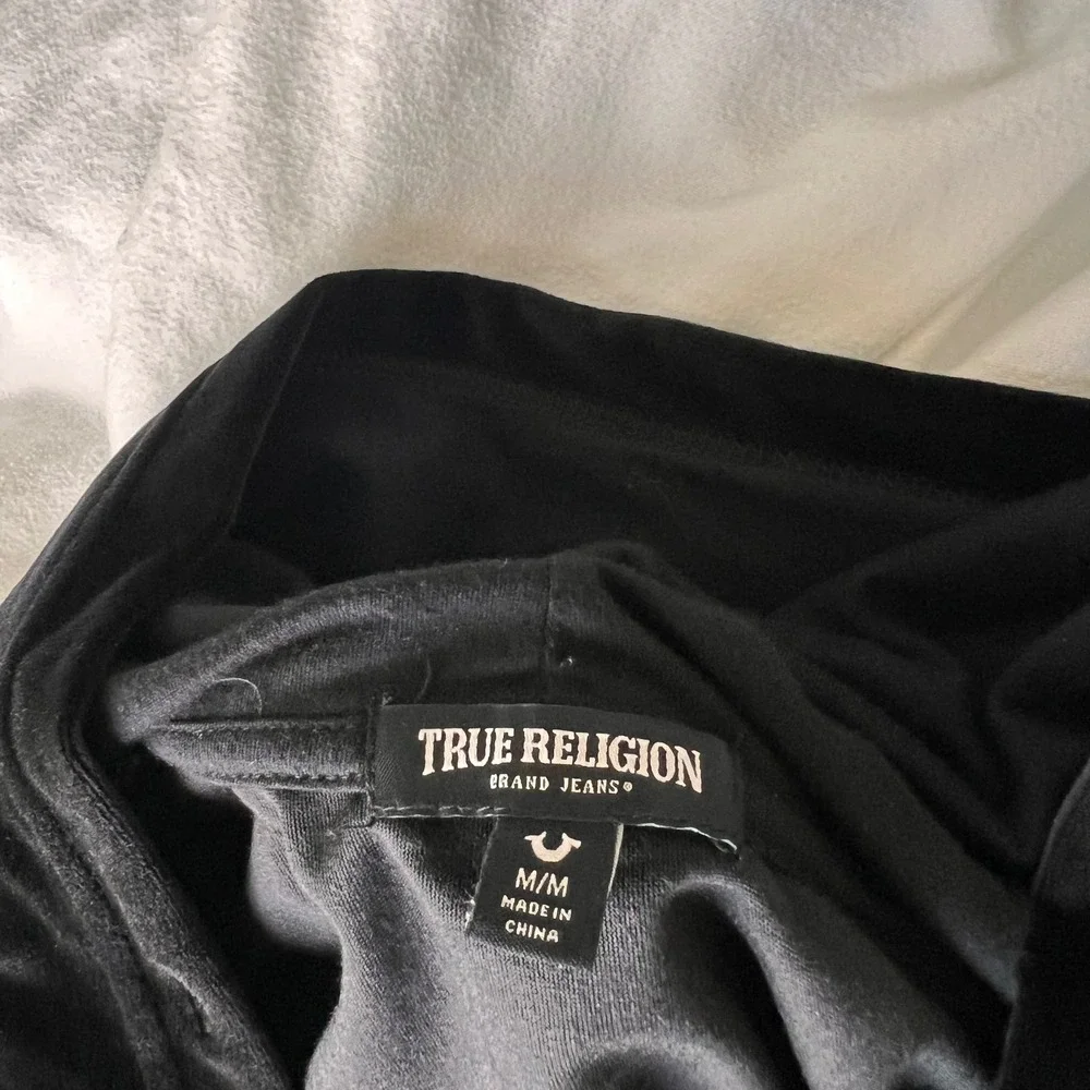 True Religion Mens Black Velour Zip Up Hoodie Horseshoe Velvet Logo‎ Black NWOT